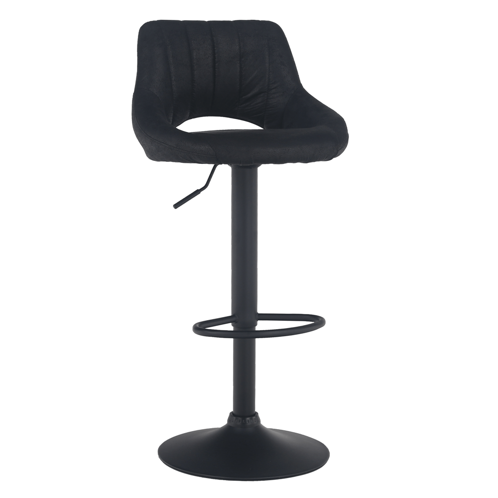 Scaun de bar, material textil negru cu efect de piele întoarsă, LORASA