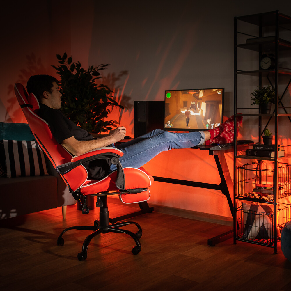 Fotoliu birou/gaming, negru/alb/roşu, OZGE NEW