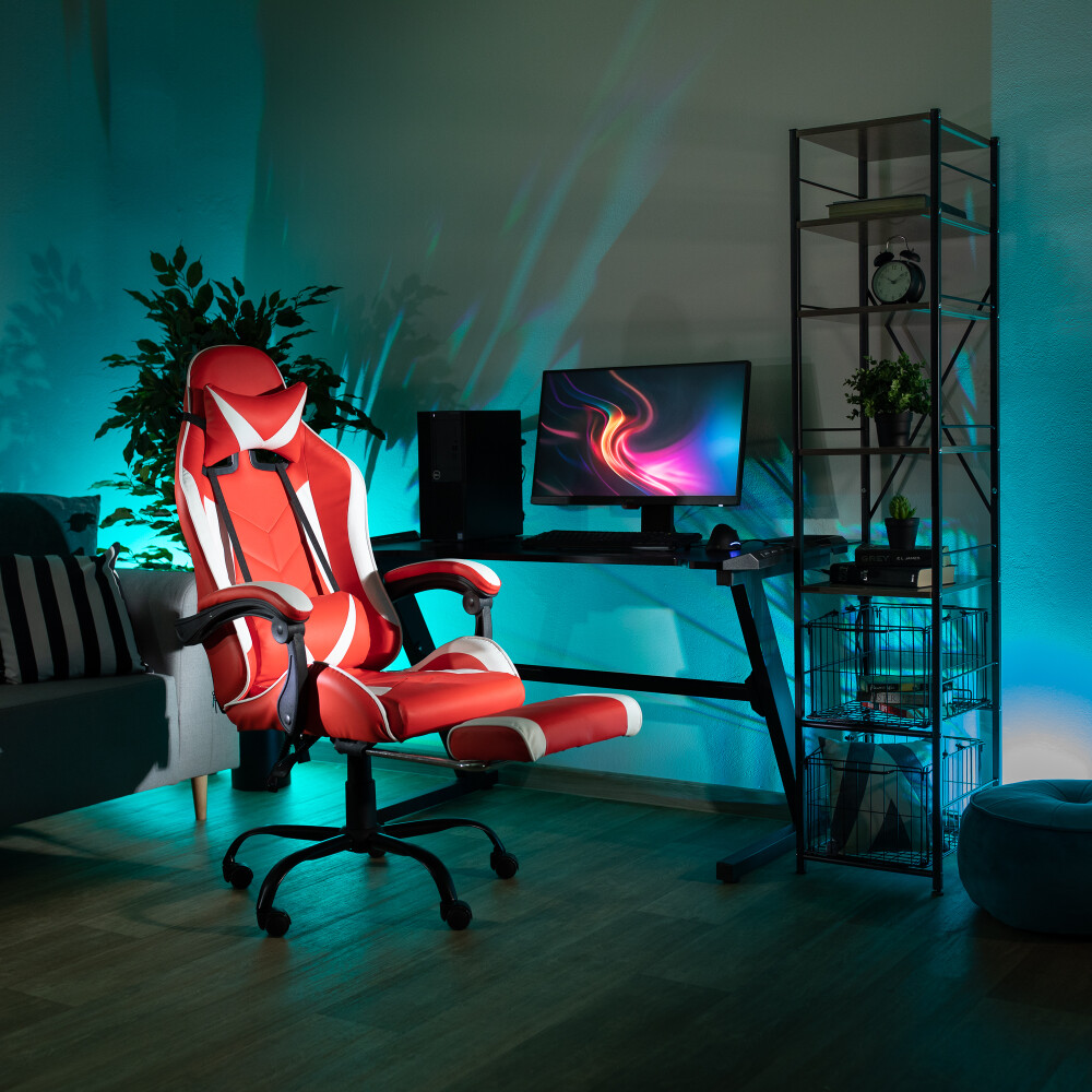 Fotoliu birou/gaming, negru/alb/roşu, OZGE NEW