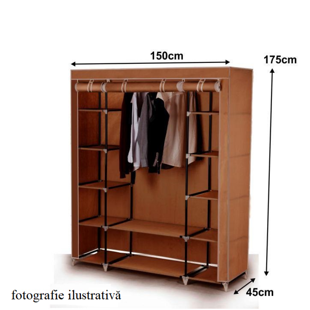 Organizator de garderobă, material textil/metal, maro, METIN VNW15