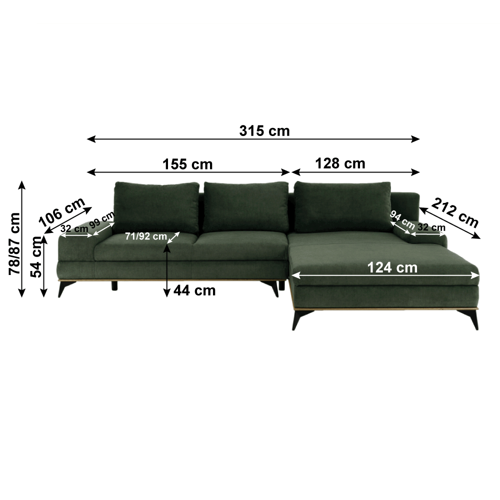 Canapea, verde, model dreapta, SELBY