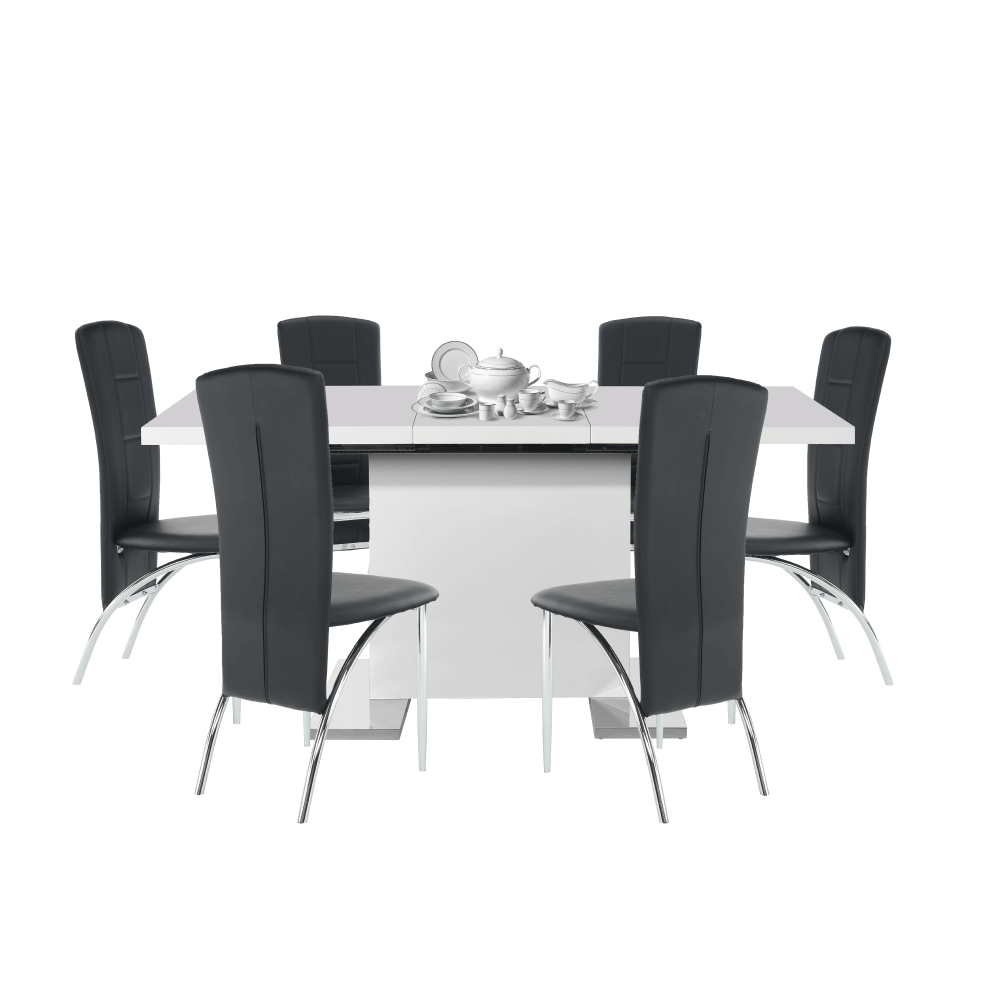 Masă dining, albă HG, 120-160x80 cm, IRAKOL