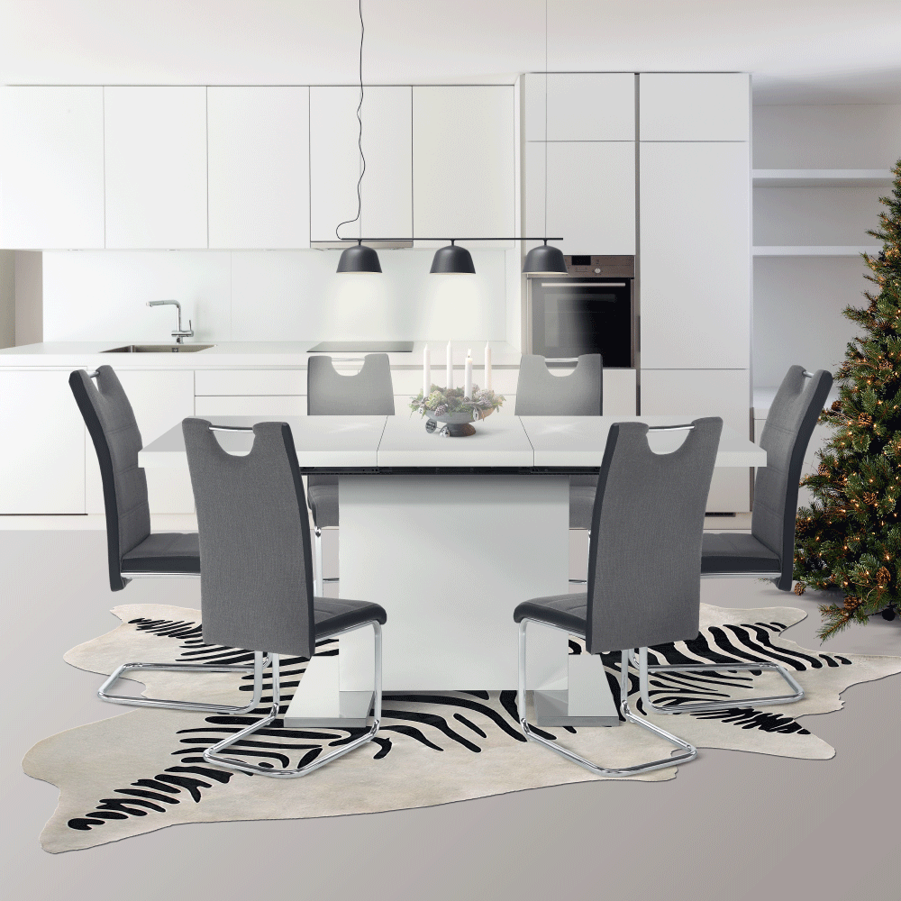 Masă dining, albă HG, 120-160x80 cm, IRAKOL
