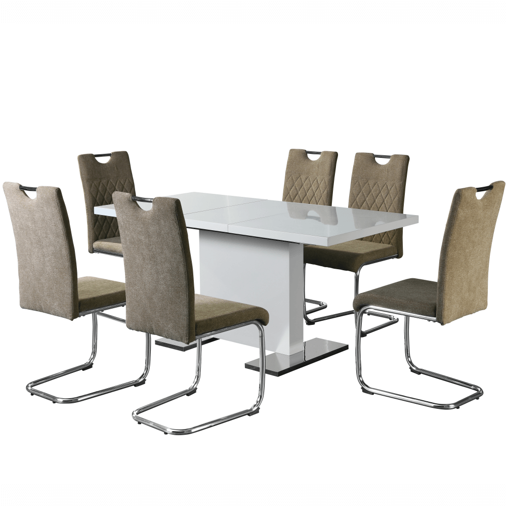 Masă dining, albă HG, 120-160x80 cm, IRAKOL