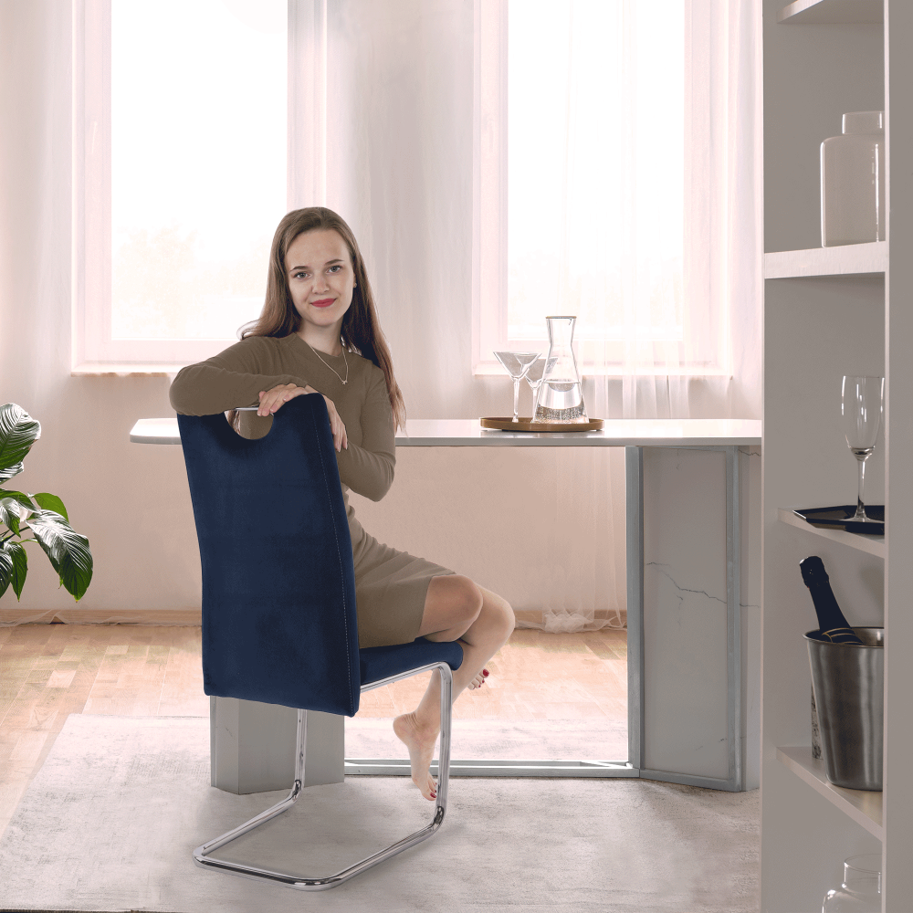 Scaun de masă, ţesătură albastră din catifea / cusături deschise, ABIRA NEW