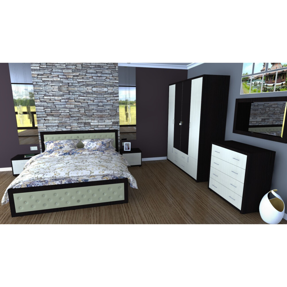 Dormitor Torino cu pat cu somiera metalica rabatabila 160x200 cm wenge / ladin