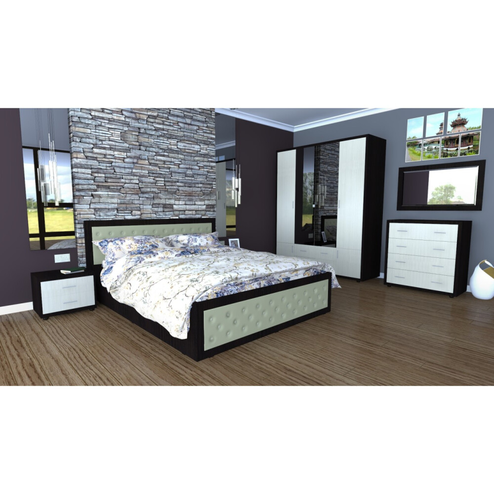 Dormitor Torino cu pat cu somiera metalica rabatabila 160x200 cm wenge / ladin