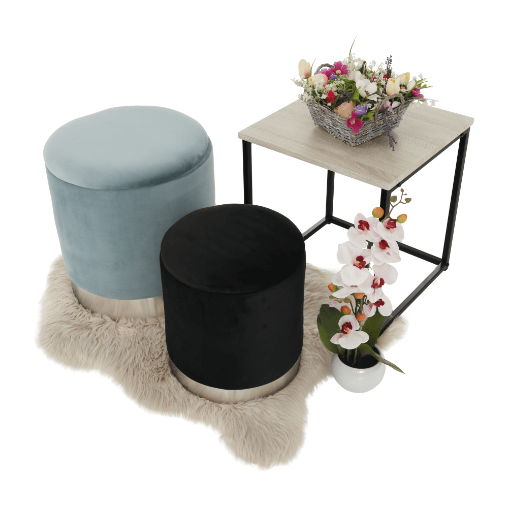 Set două taburete, gri/crom argintiu şi negru/crom argintiu, AIGUL SET