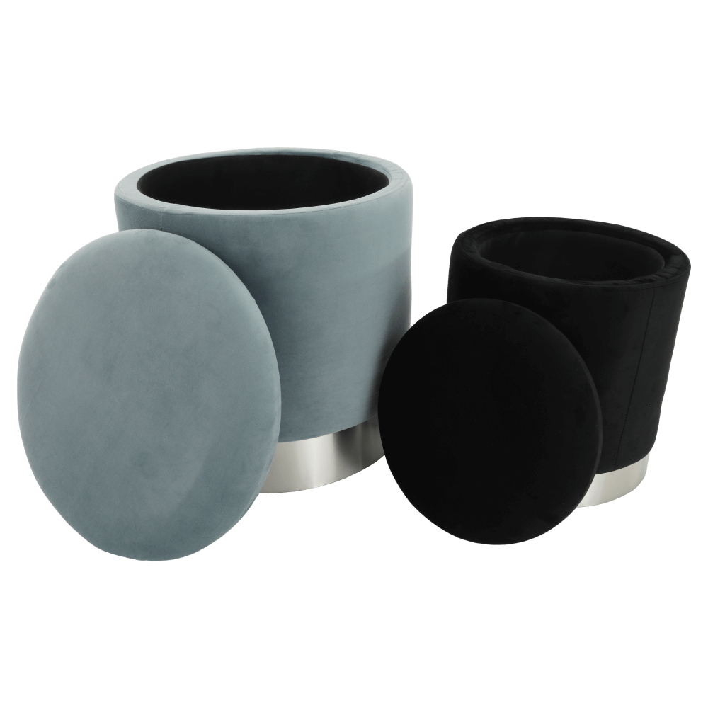 Set două taburete, gri/crom argintiu şi negru/crom argintiu, AIGUL SET