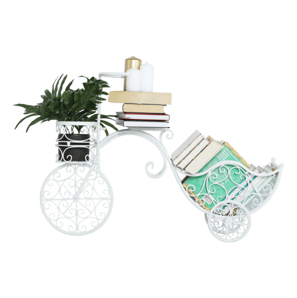 Ghiveci de flori RETRO în formă de bicicletă, alb, ALENTO