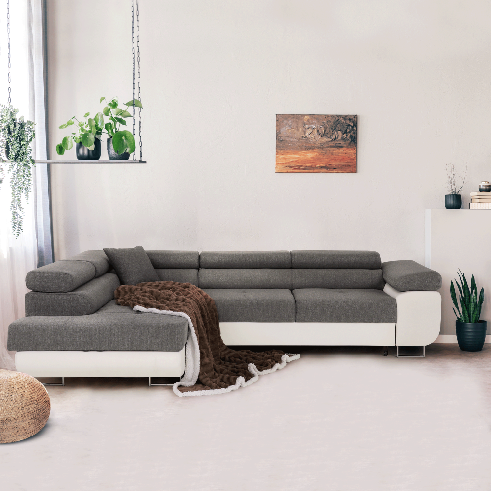 Colţar, alb/gri, model stânga, AMARETO NEW