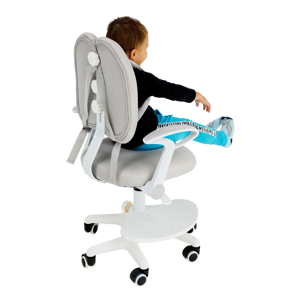 Scaun reglabil cu suport pentru picioare şi curele, gri/alb, ANAIS