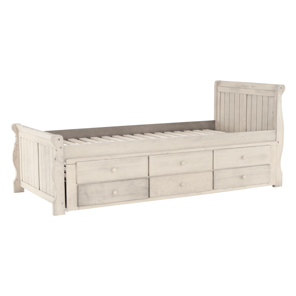 Pat cu pat suplimentar, alb antic, 90x200, ANTIKO