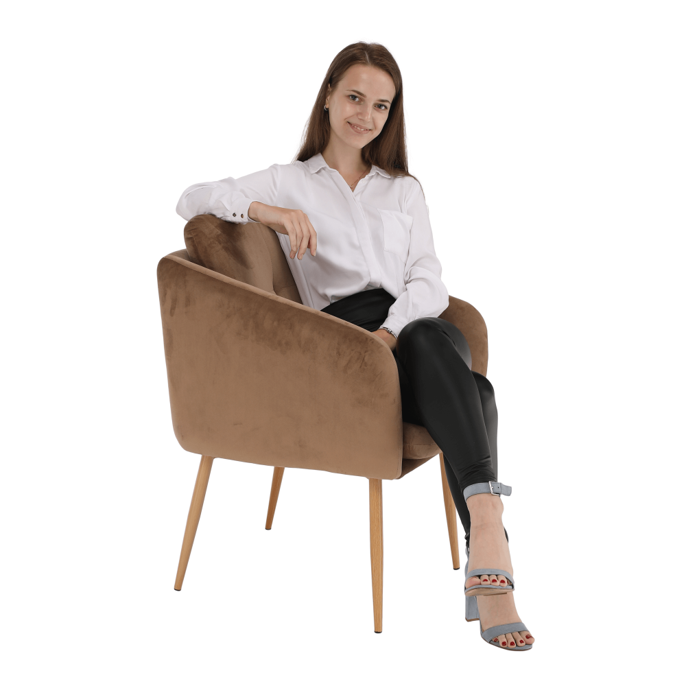 Fotoliu design, ţesătură din catifea maro, AVETA