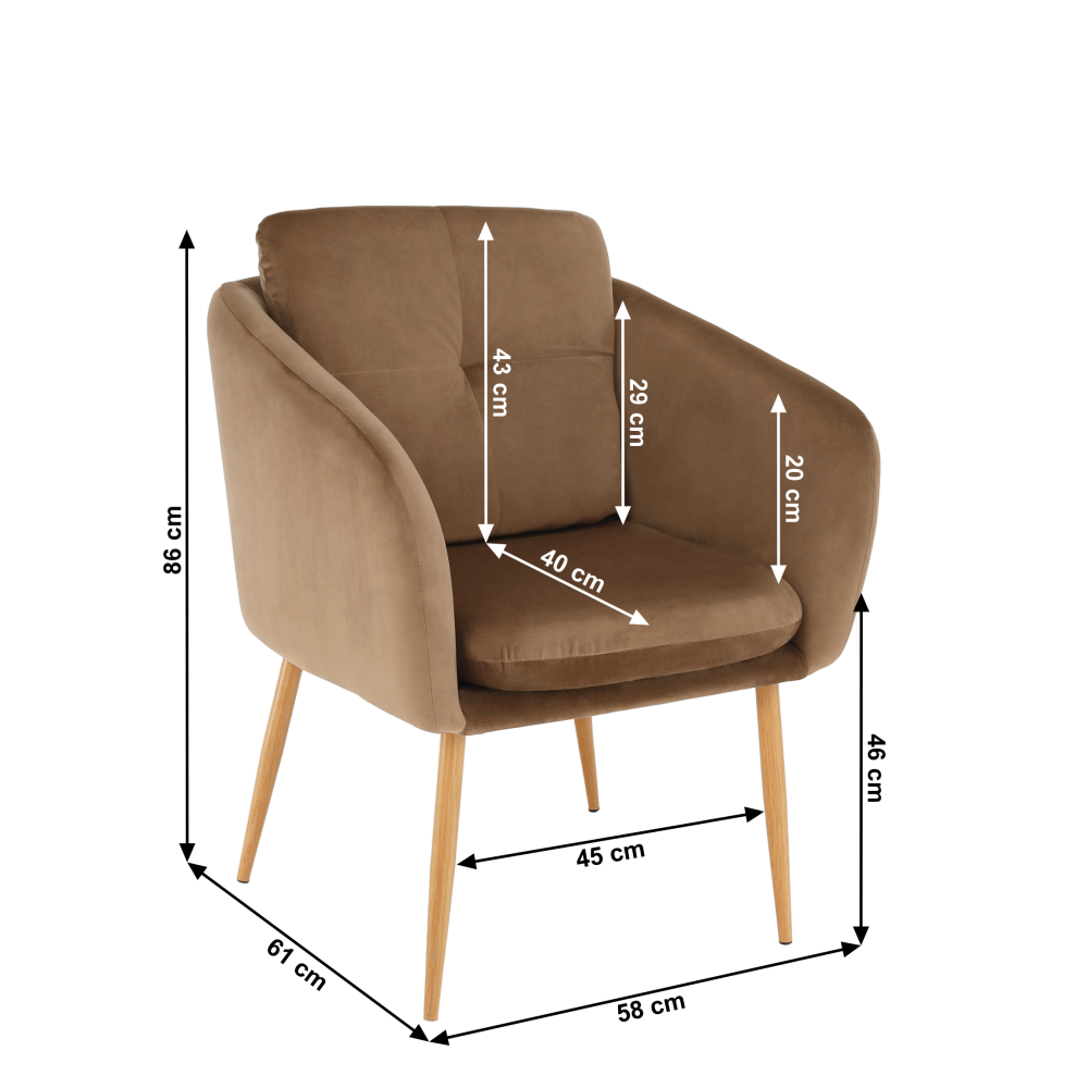 Fotoliu design, ţesătură din catifea maro, AVETA