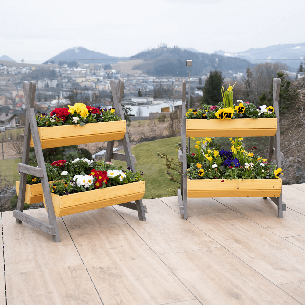 Suport pentru flori din lemn, natural / gri, BERON