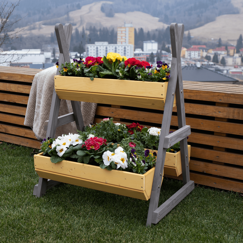 Suport pentru flori din lemn, natural / gri, BERON