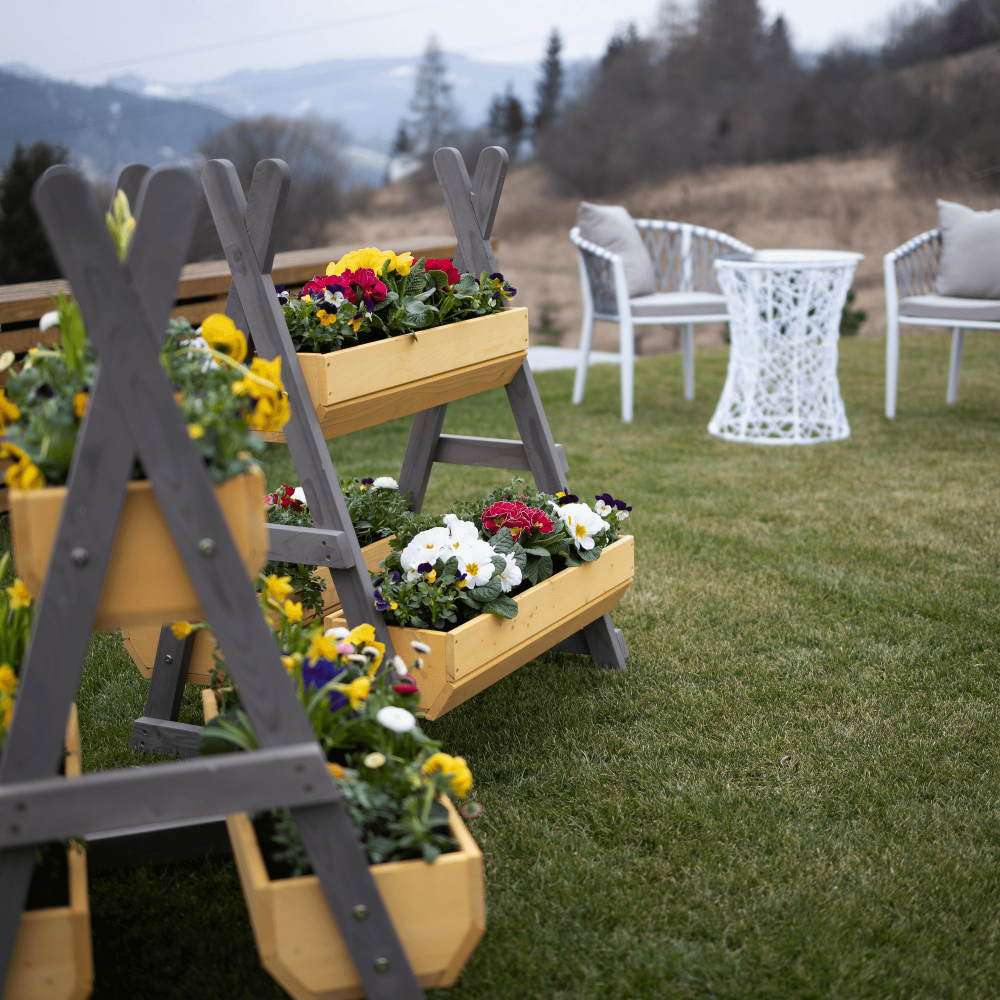 Suport pentru flori din lemn, natural / gri, BERON
