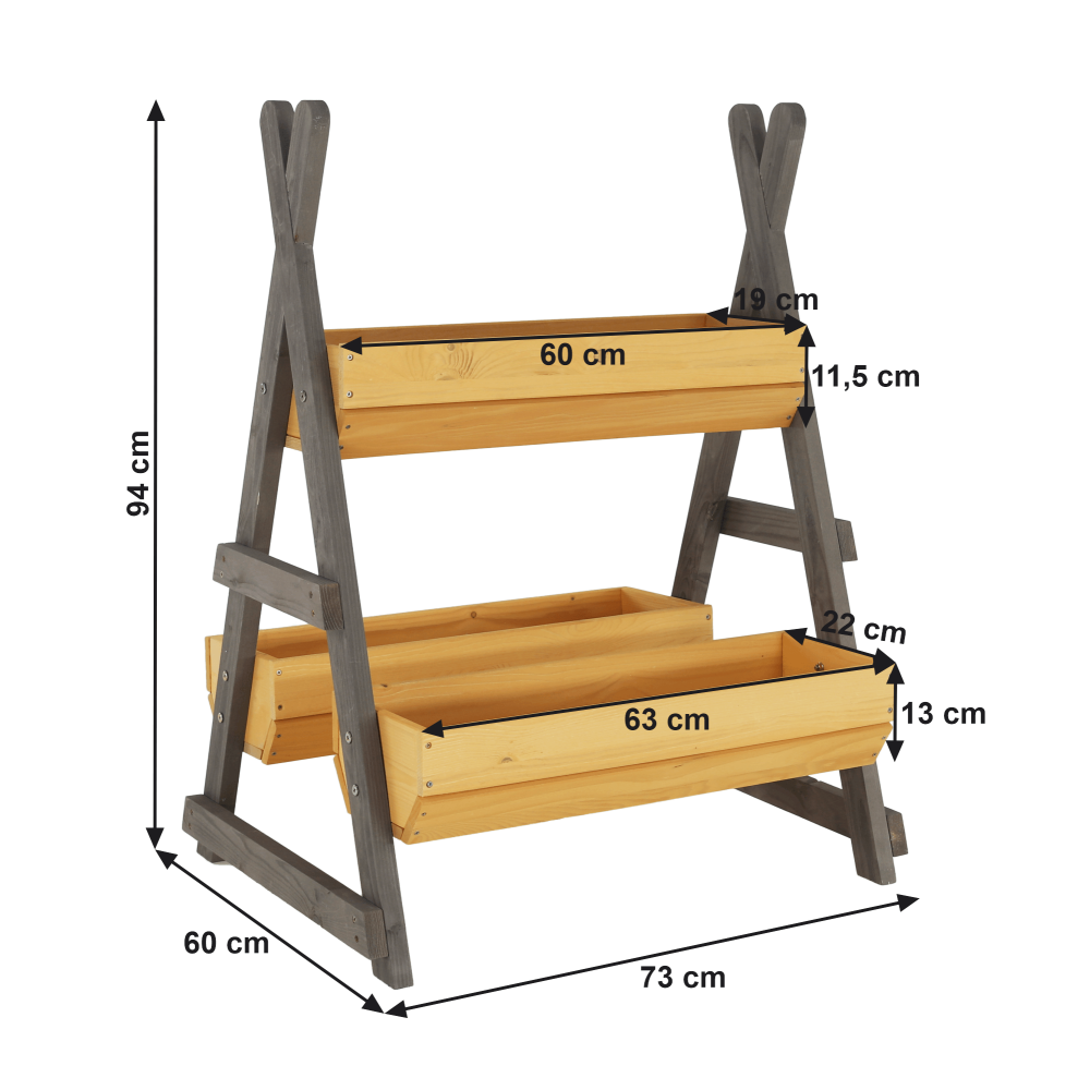 Suport pentru flori din lemn, natural / gri, BERON