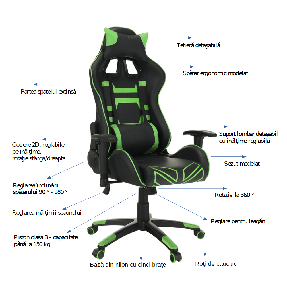Scaun birou/joc, negru/verde, BILGI