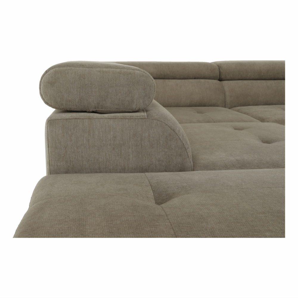 Colţar cu spaţiu de depozitare, maro deschis, material textil, stânga, BUTON R
