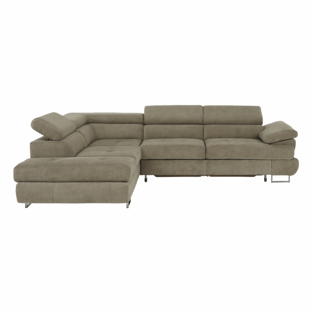 Colţar cu spaţiu de depozitare, maro deschis, material textil, stânga, BUTON R