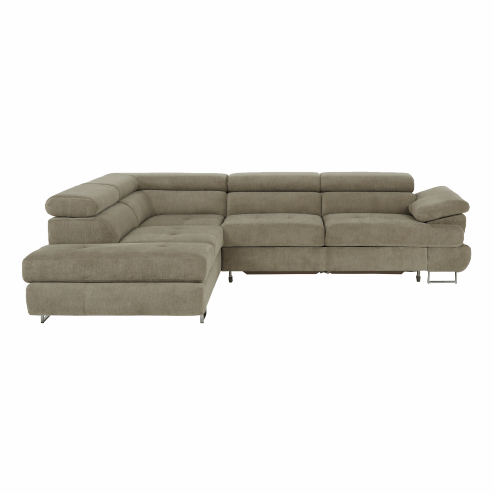 Colţar cu spaţiu de depozitare, maro deschis, material textil, stânga, BUTON R