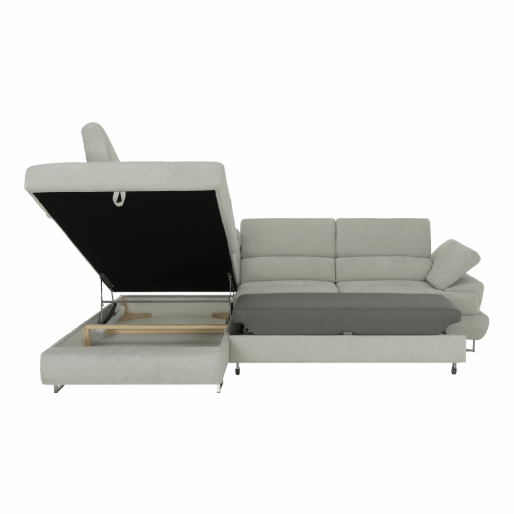 Set colţar extensibil, material gri deschis, stâng, BUTON R