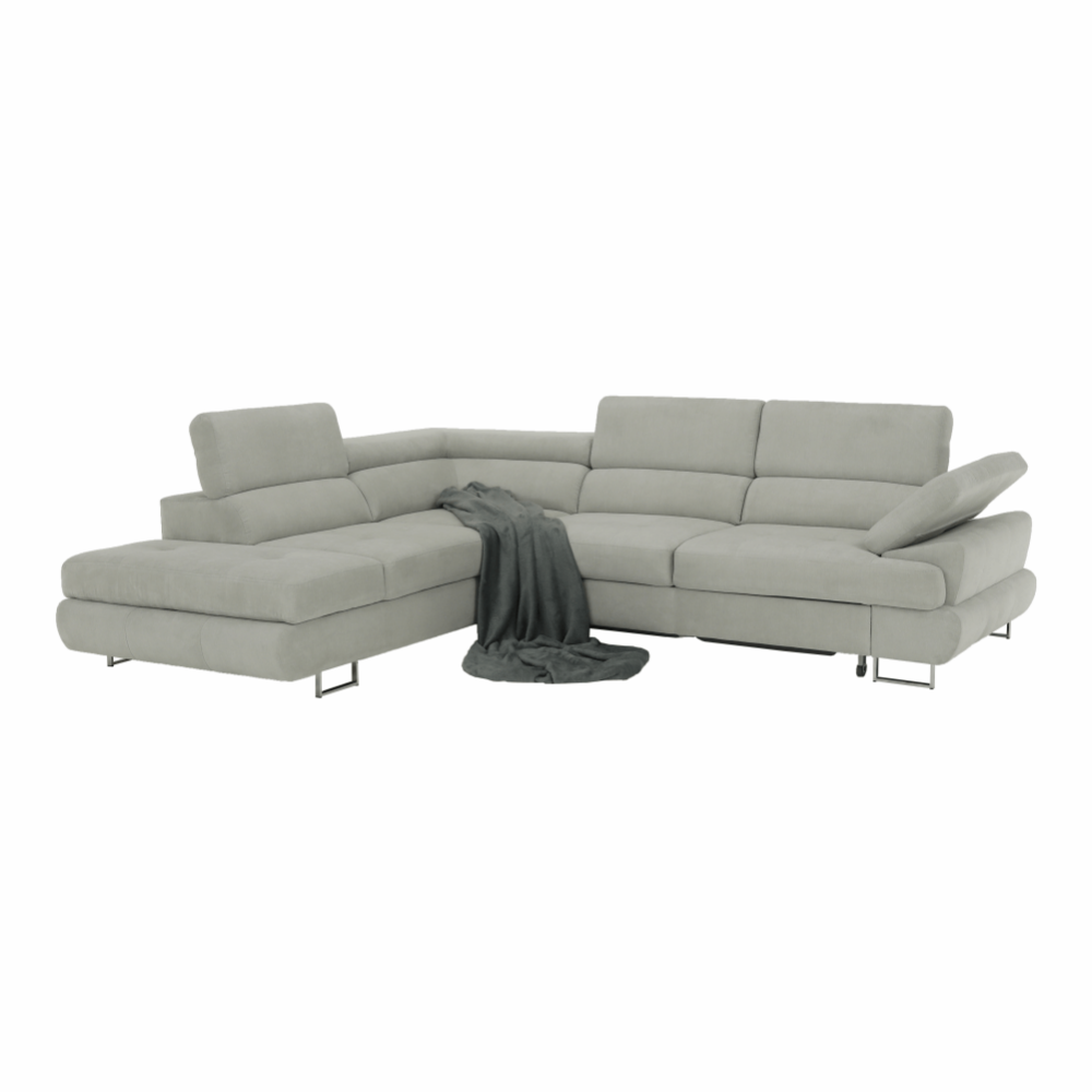 Set colţar extensibil, material gri deschis, stâng, BUTON R