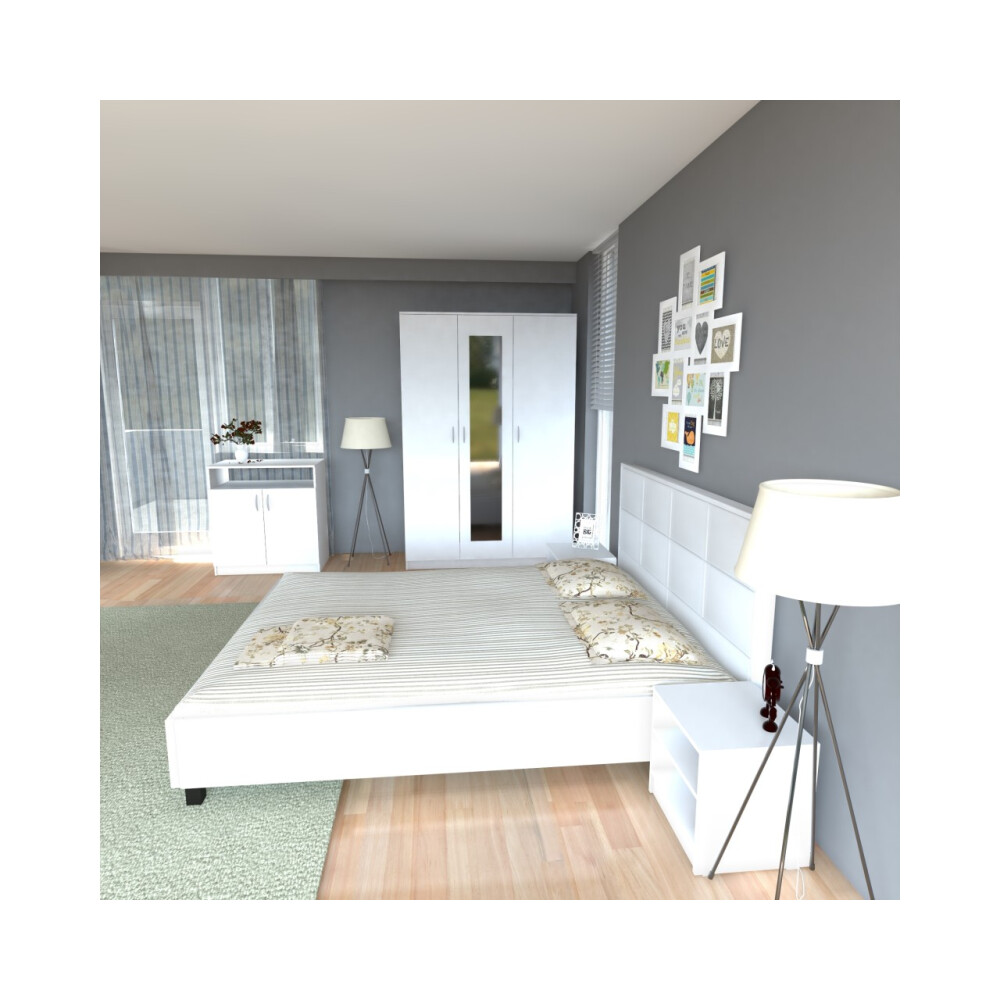 Dormitor Soft Alb cu pat tapitat alb pentru saltea 160x200 cm