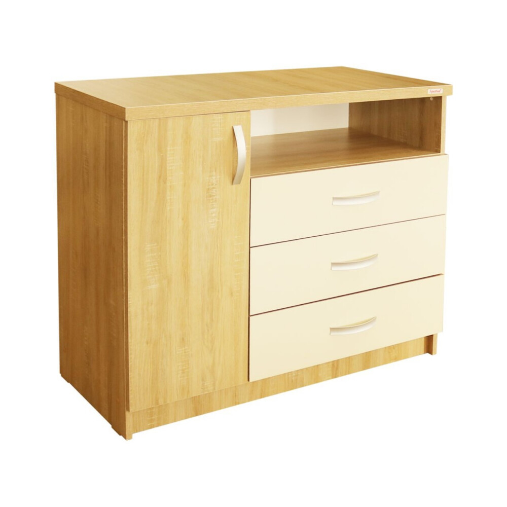 Dormitor Milano Sonoma cu Pat Tapitat Bej 140x200