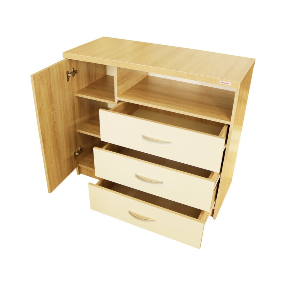 Dormitor Milano Sonoma cu Pat Tapitat Bej 140x200