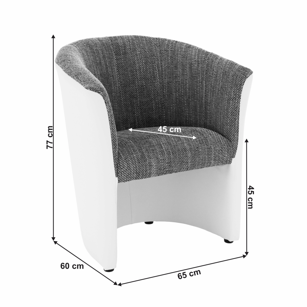 Fotoliu de club, piele eco alb/material gri, CUBA