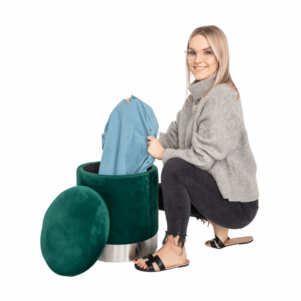 Taburet, catifea Velvet verde/crom argintiu, DARON