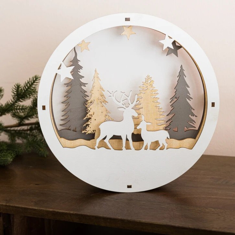 Decor Scenă de Crăciun Iarnă Pădure LED
