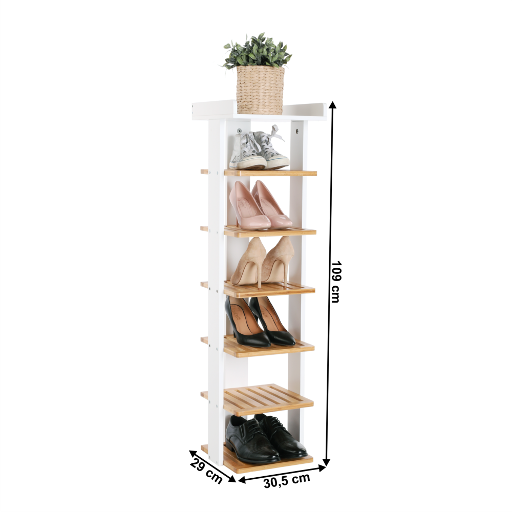 Cutie de pantofi cu 7 rafturi, alb / natural, DEKLAN
