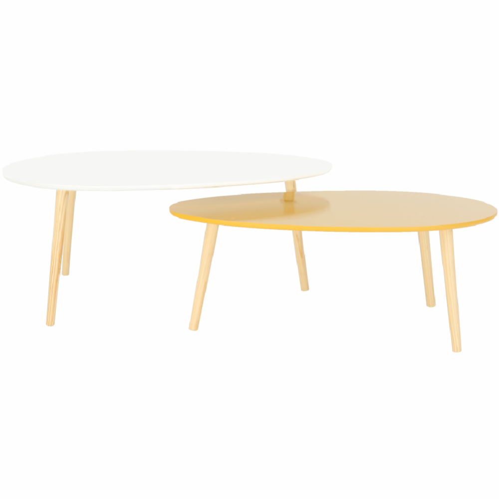 Set 2 măsuţe de cafea, alb HG/galben miere HG, DOBLO