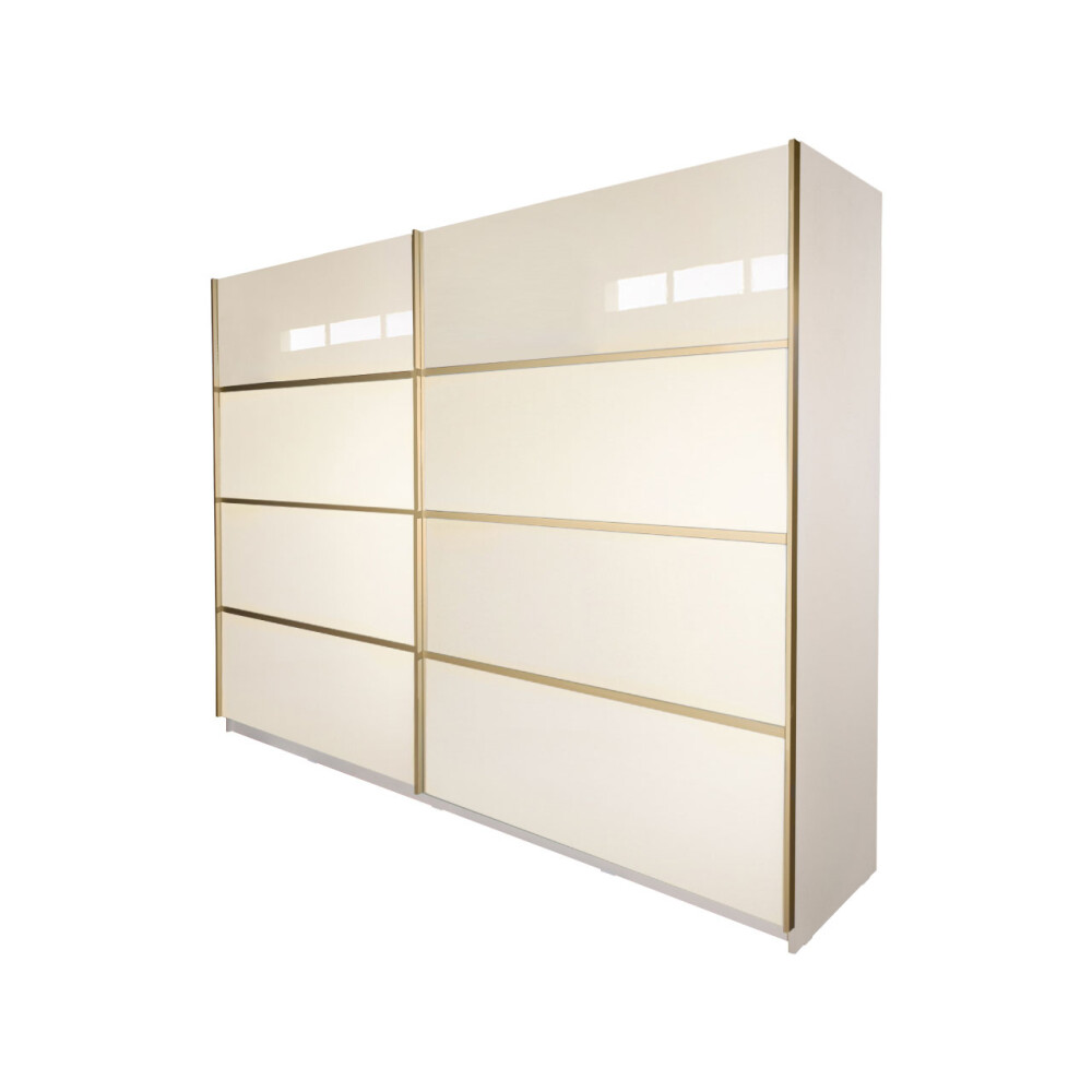 Gold Dulap 2800 Crem cu usi MDF Lucios + 2 Comode