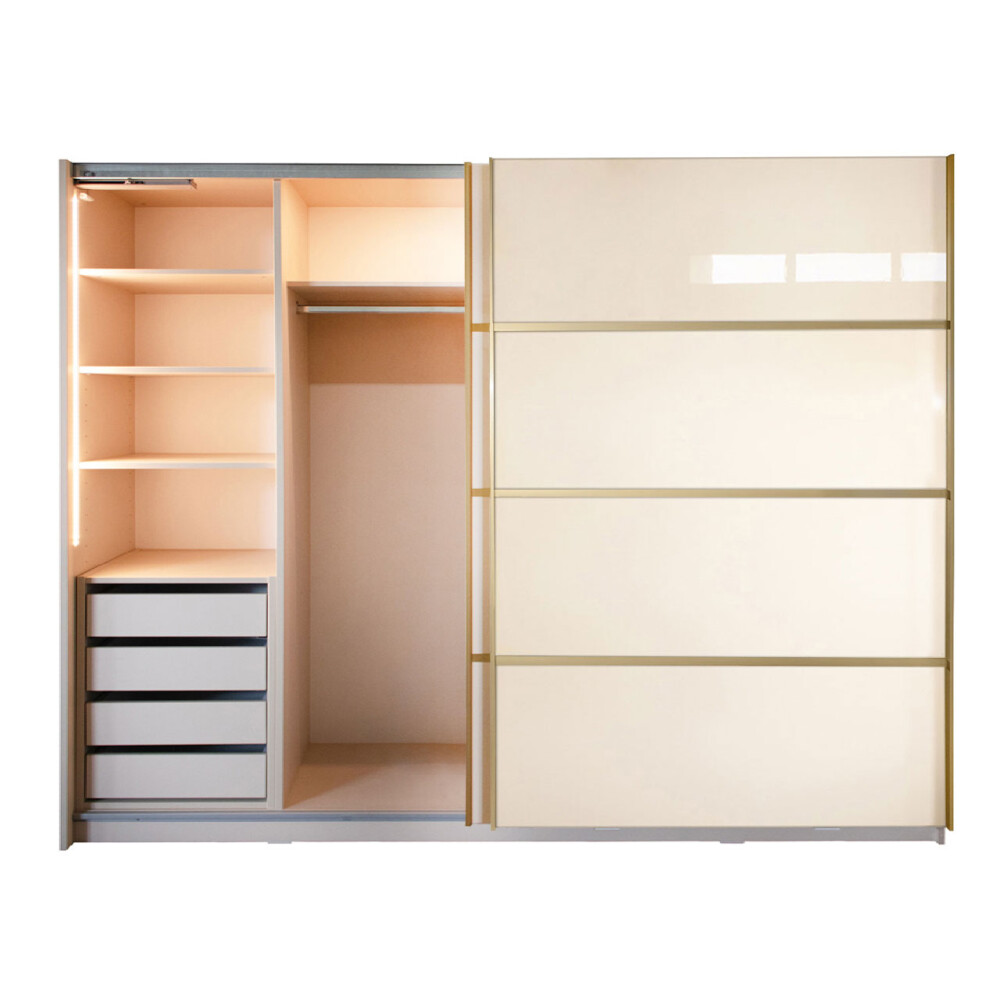 Gold Dulap 2800 Crem cu usi MDF Lucios + 2 Comode