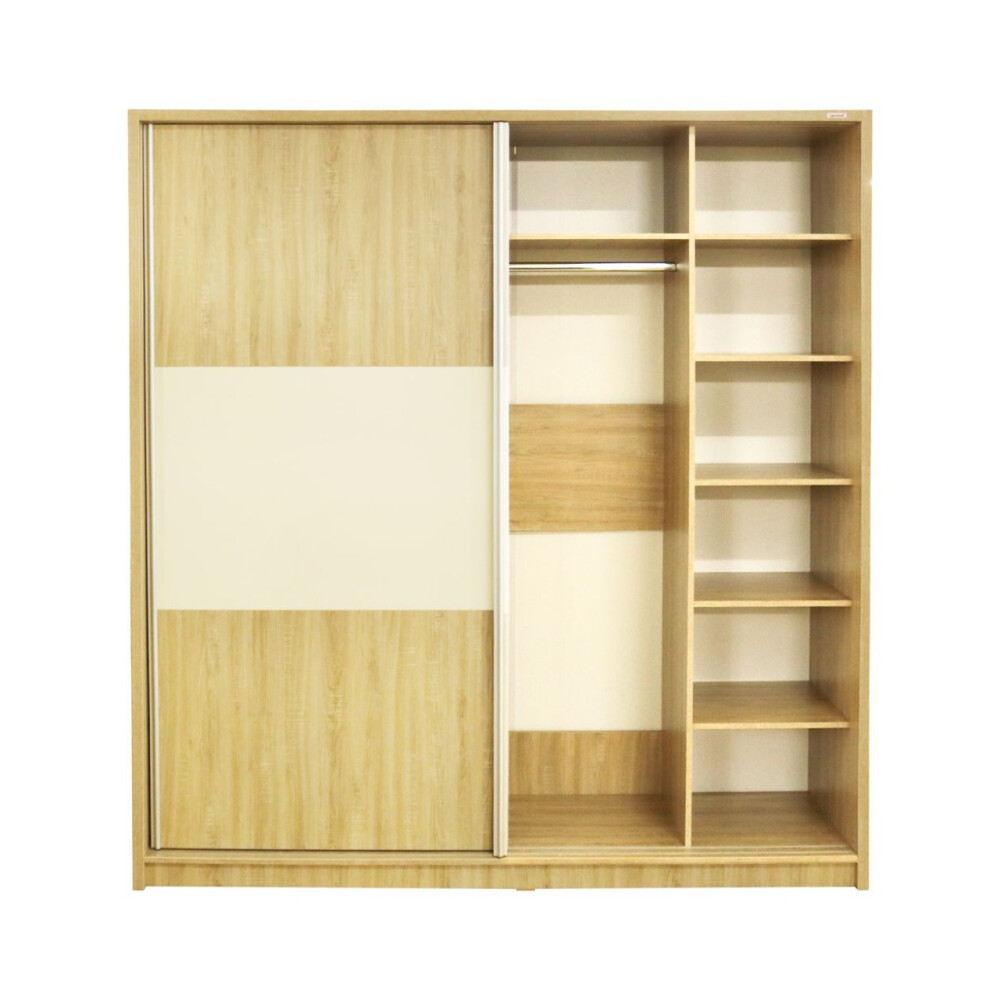 Dormitor Milano Sonoma cu Pat Tapitat Bej 140x200