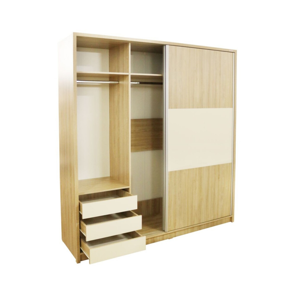 Dormitor Milano Sonoma cu Pat Tapitat Bej 140x200