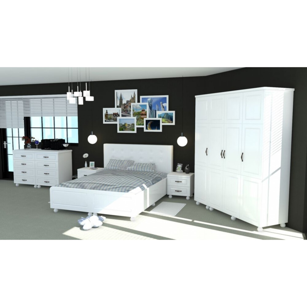 Dormitor Dynasty Alb cu pat 180x200 cm