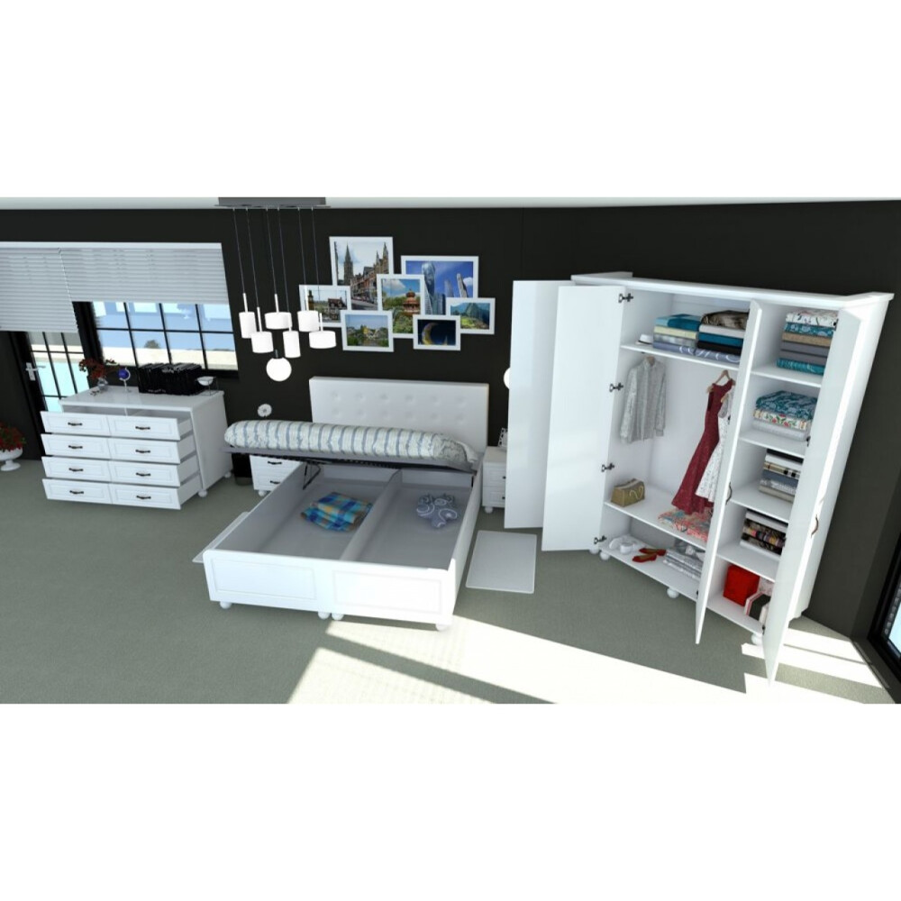 Dormitor Dynasty Alb cu pat 180x200 cm