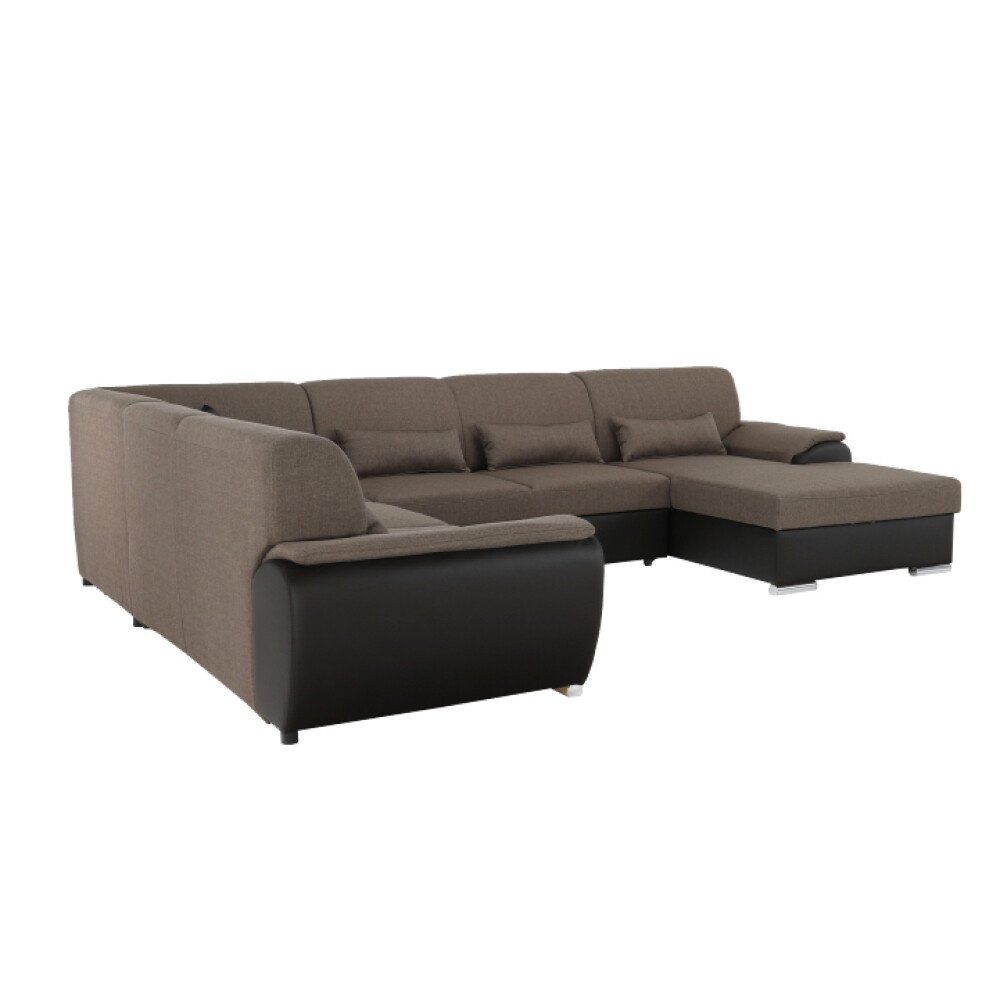 Colţar în formă de U, material textil maro/piele ecologică maro, dreapta, EMILY U