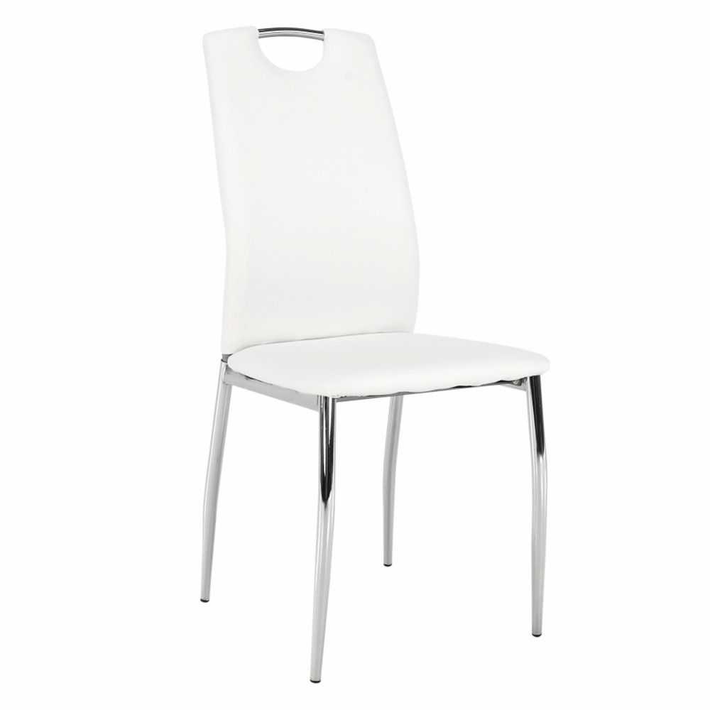 Scaun dining, piele ecologică albă/crom, ERVINA