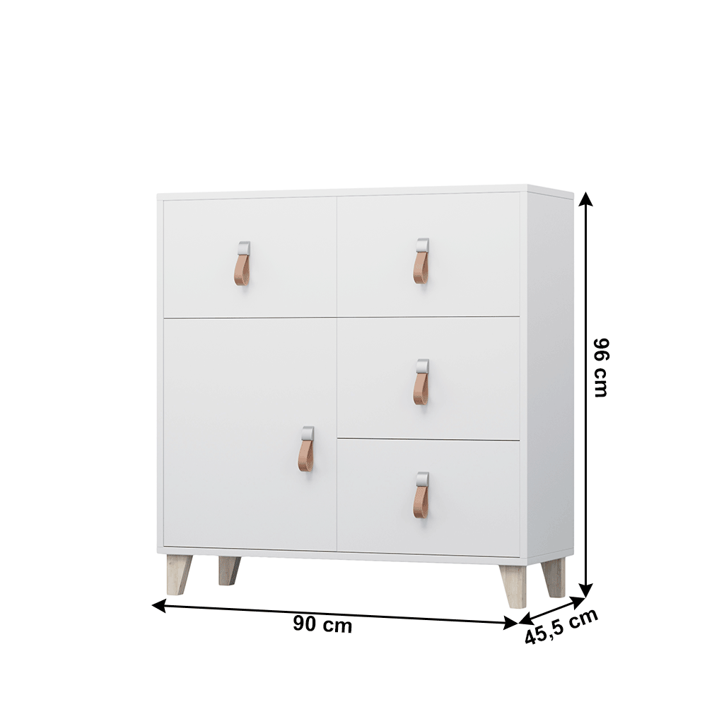 Comodă, albă, muchii ABS, FIERA 4S1D