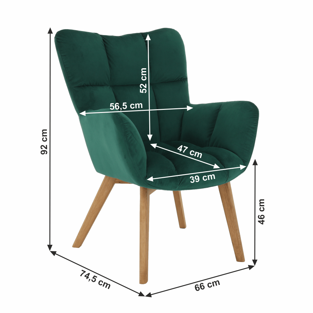Fotoliu de design, catifea Velvet smarald/stejar, KOMODO