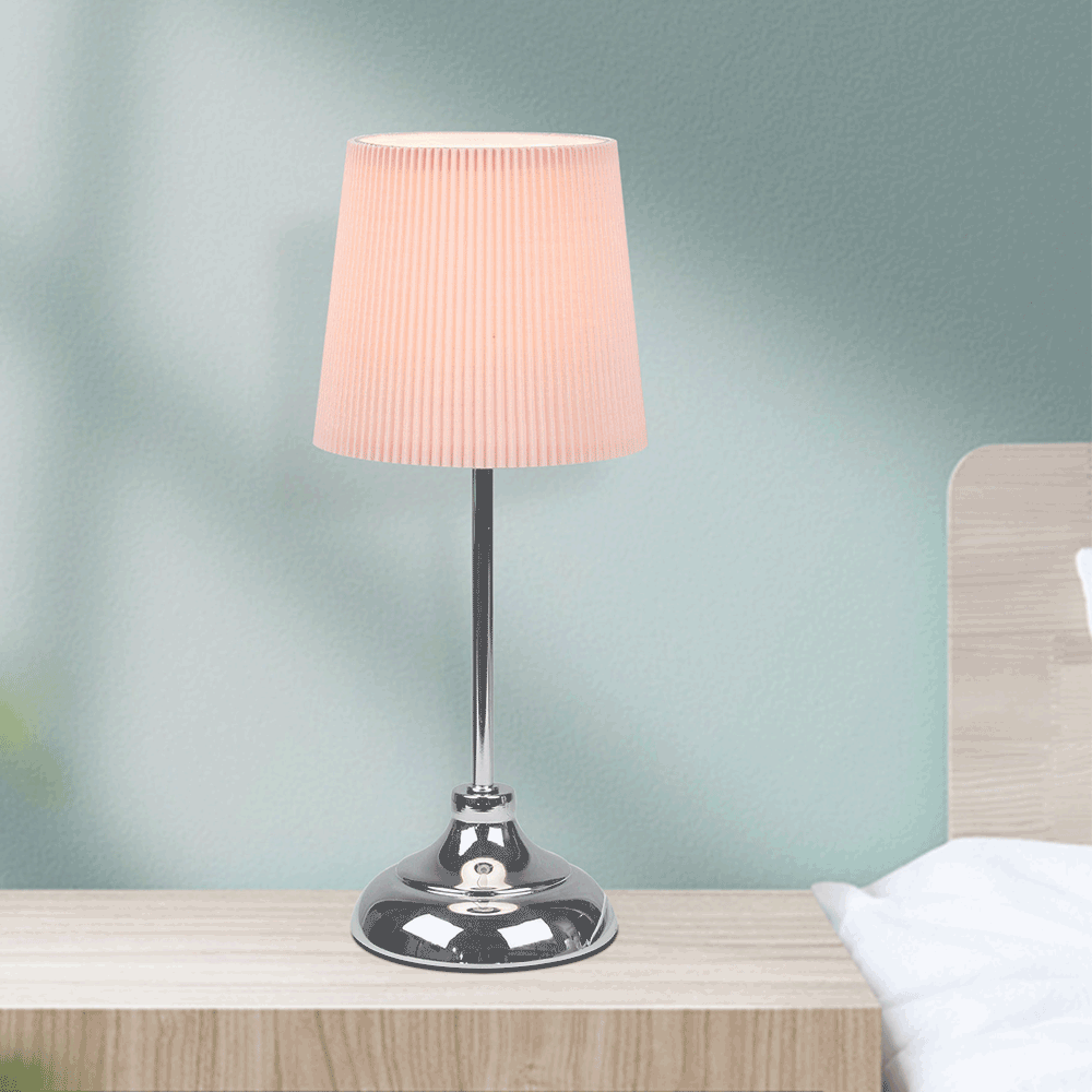 Lampă de masă, din metal / material textil roz, GAIDEN