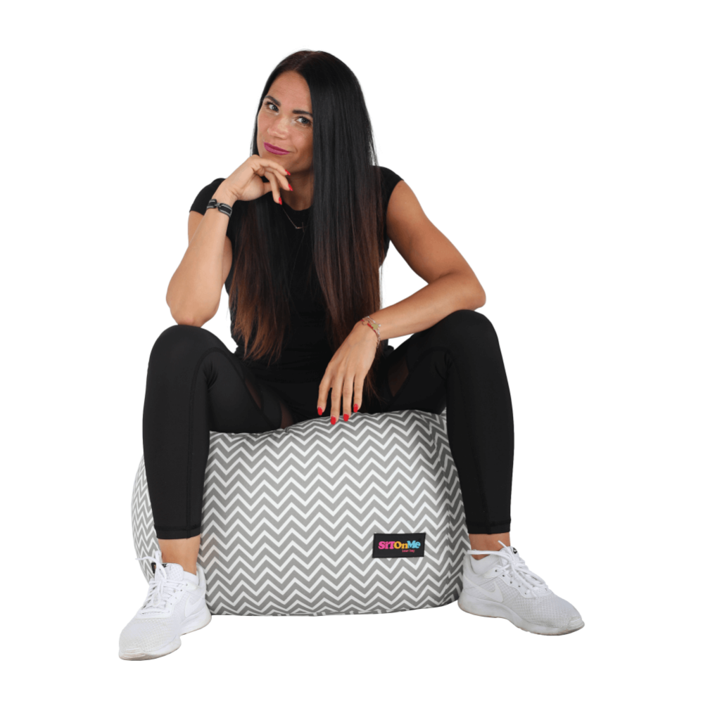 Fotoliu tip sac, gri/alb/model zig-zag, GOMBY