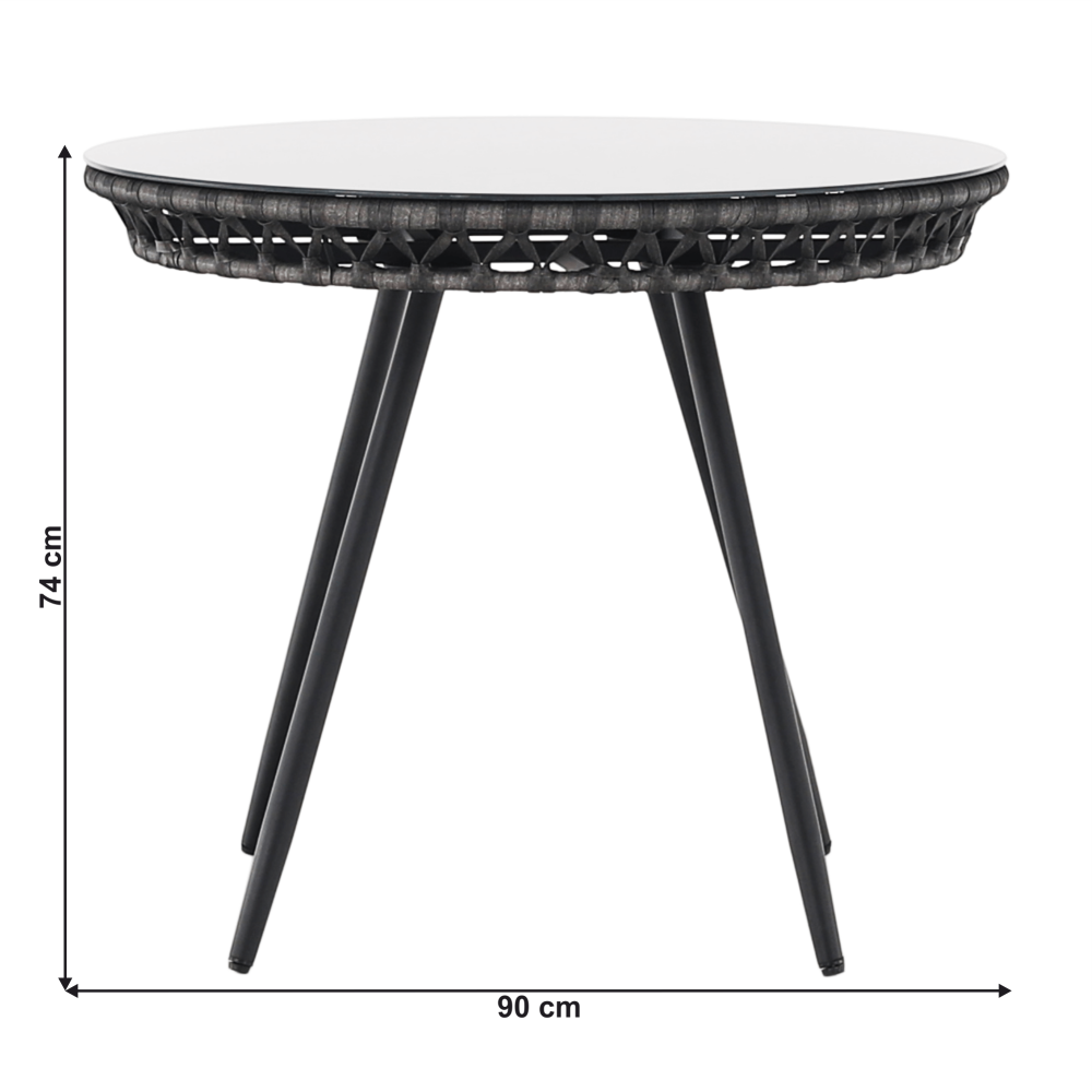 Set de grădină din 5 piese din ratan, bandă neagră / gri / alb-negru, HABIK